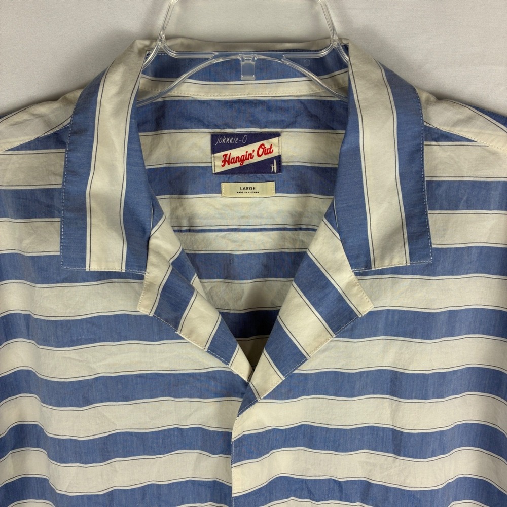 Johnnie-O Hangin Out Shirt Mens Large Laguna Blue Striped Cabana Golf Active - Picture 5 of 11